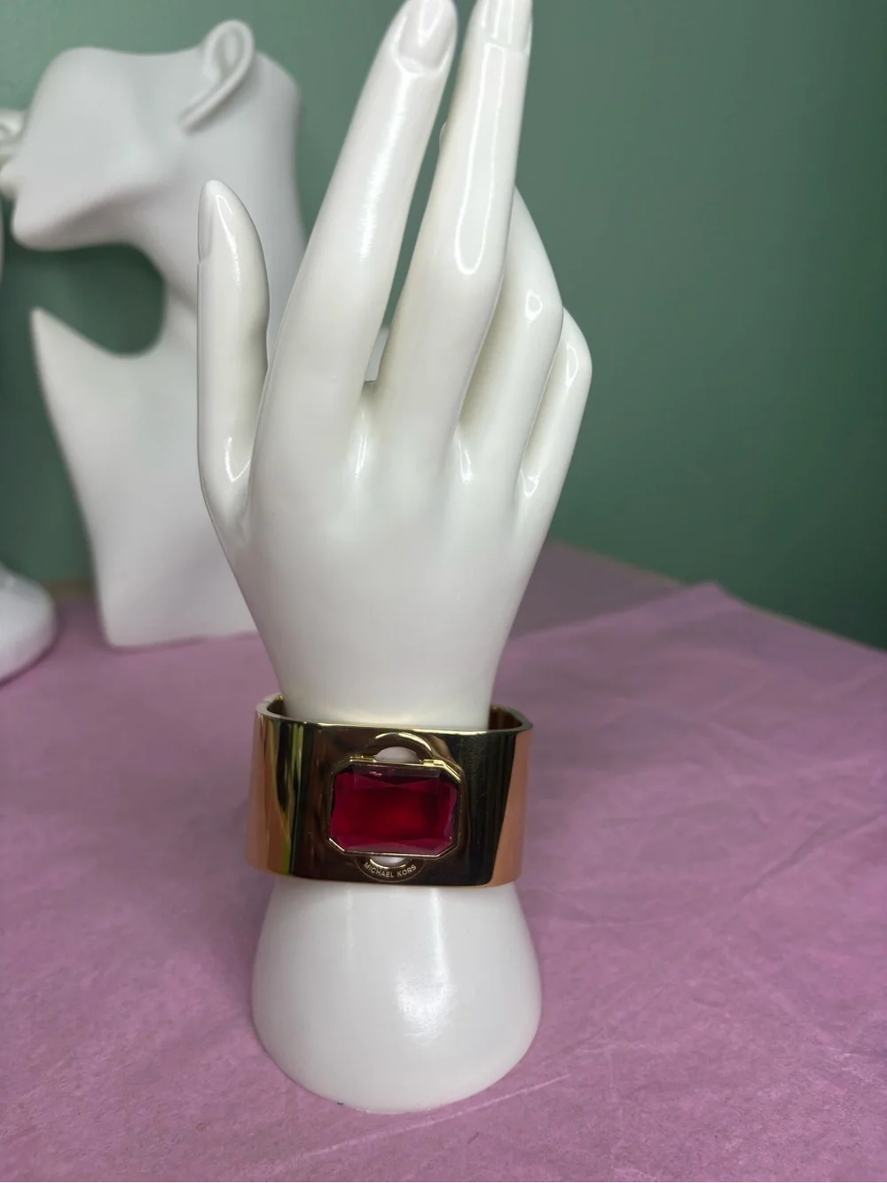 Michael Kors Gold-Tone Cuff Bracelet with Red Stone